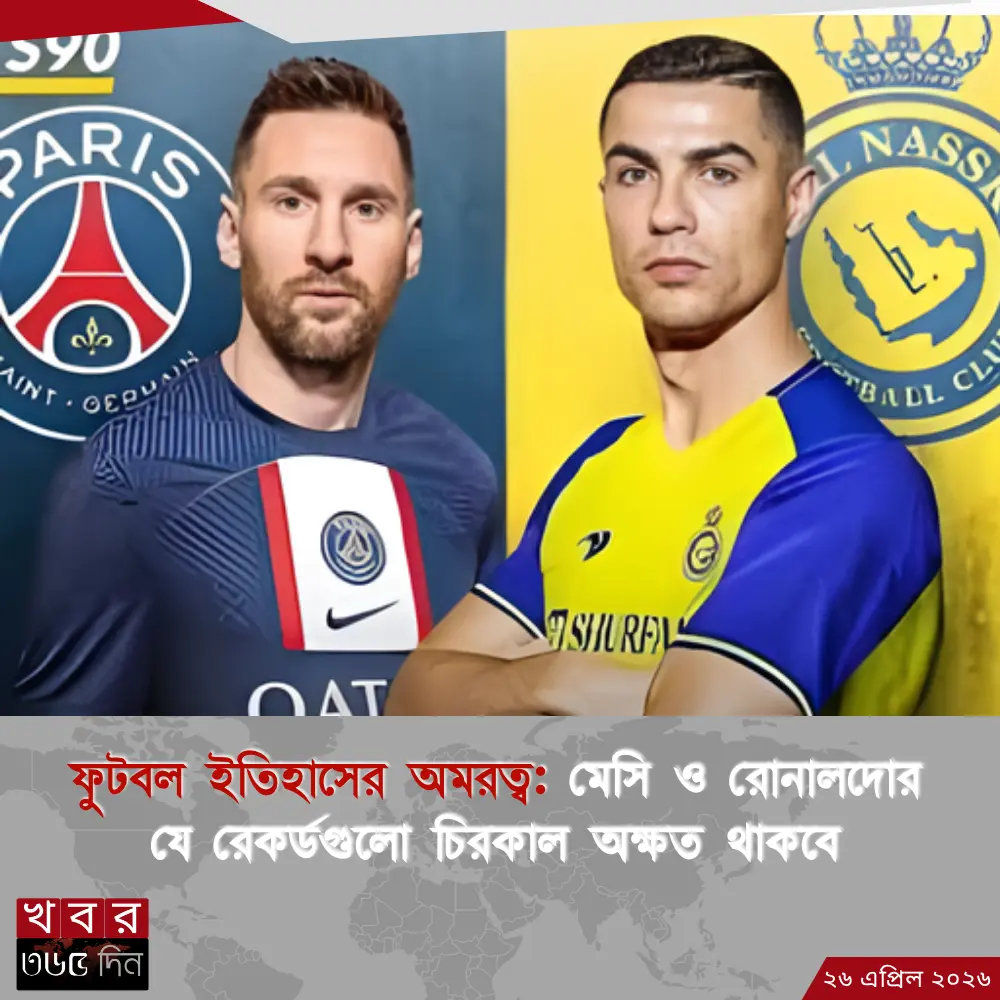ফুটবল ইতিহাসের অমরত্ব পাওয়া মেসি ও রোনালদোর অবিস্মরণীয় রেকর্ডের চিত্র।